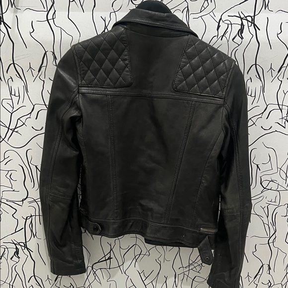 All Saints Dark Leather Biker Jacket - Picture 6 of 6